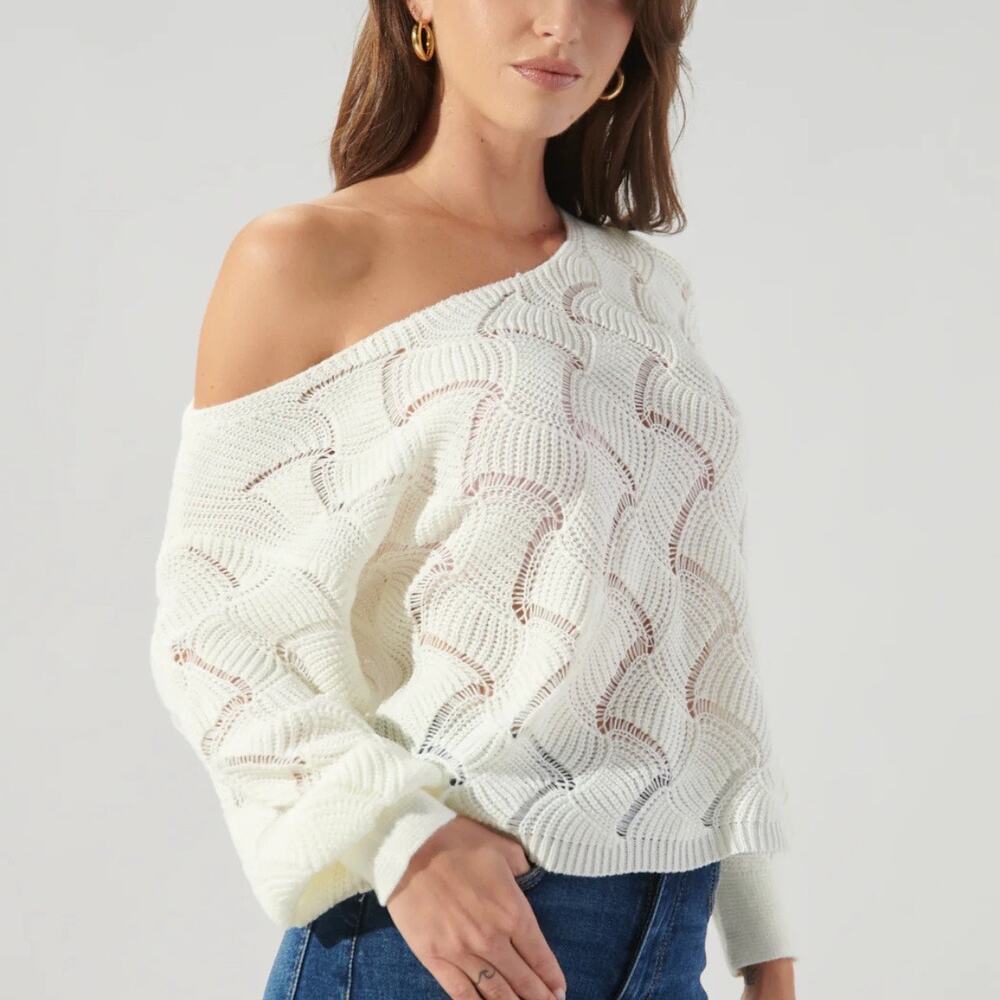 Sugarlips White Cropped Natasha Zig Zag Knit Sweater Sz M